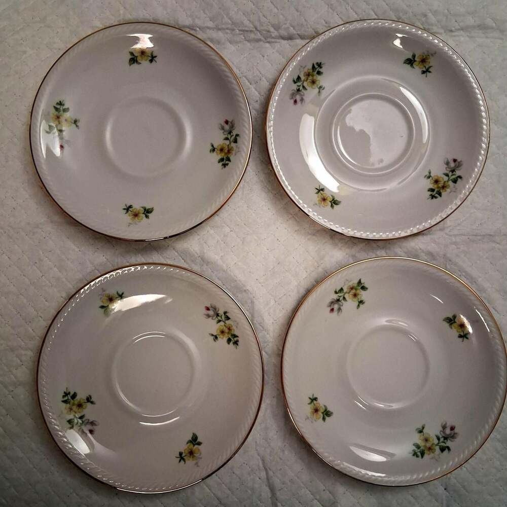 Winterling Bavaria Saucers, Set of 4, Floral Gold Trim